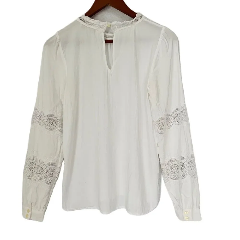 Loft Blouse Women XS White Lace Embroidery Vintage Look Cutout Classic Academia